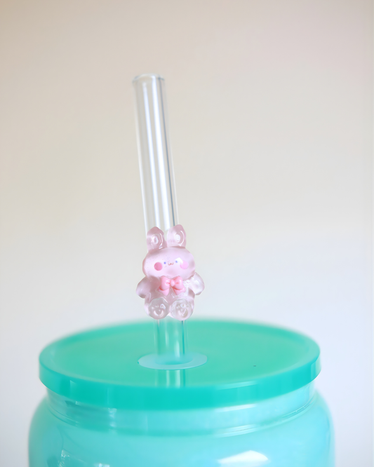 Paille en verre " Lapin Rose"