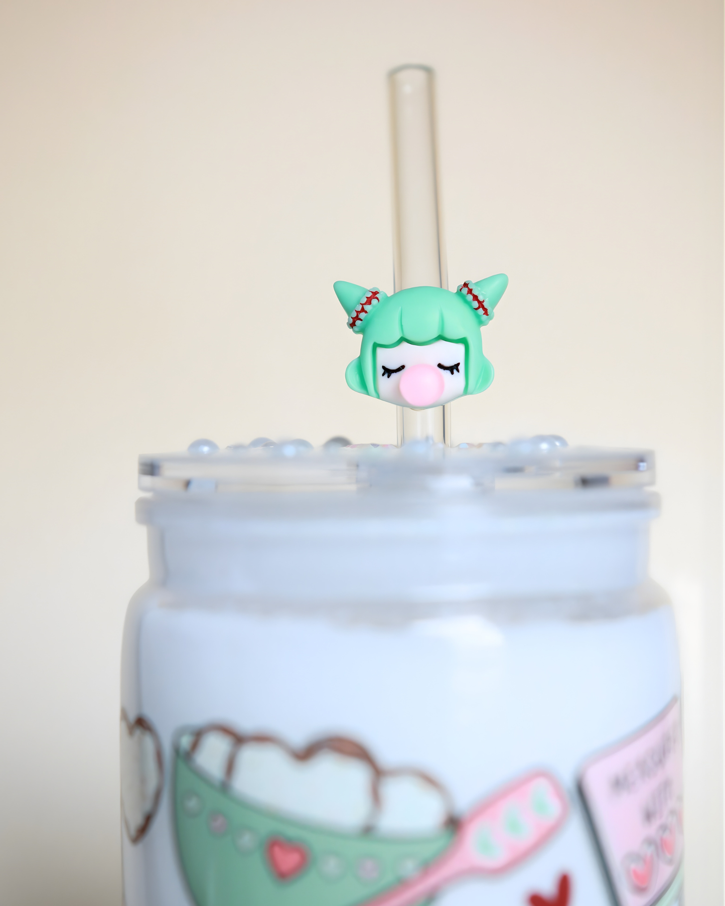 Paille en verre "Bubble Green"