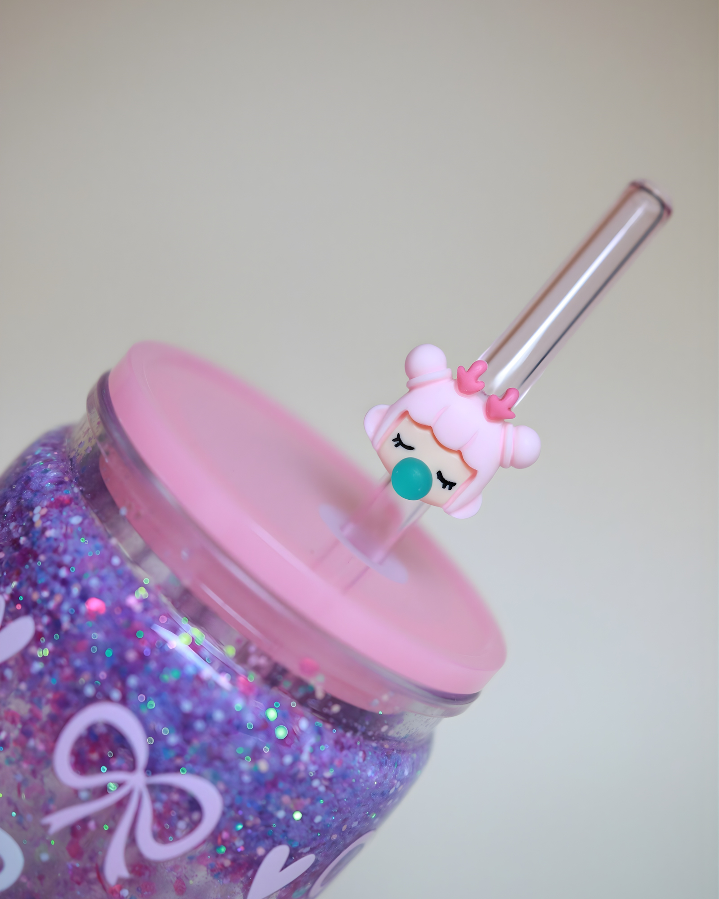 Paille en verre "Bubble pink"