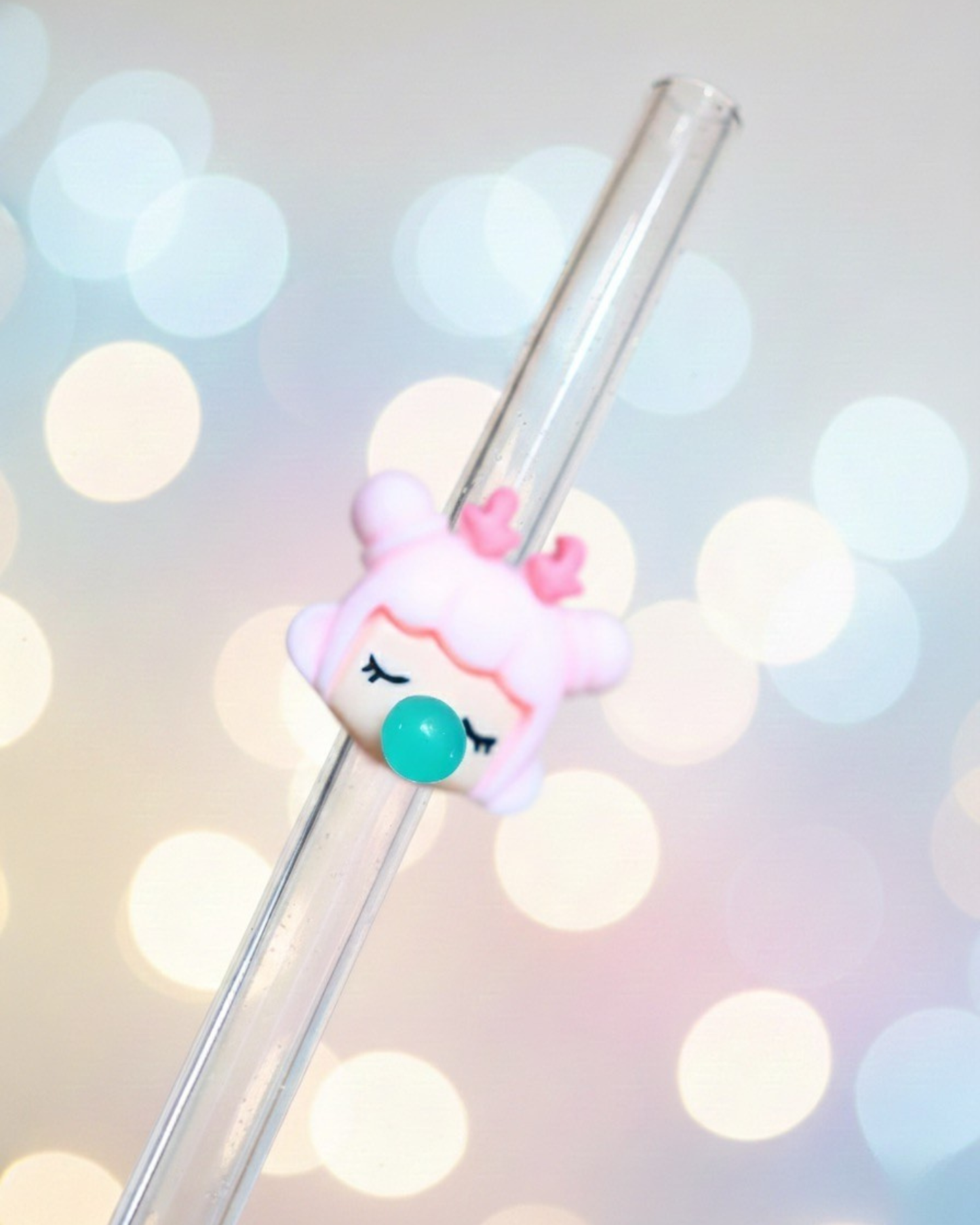 Paille en verre "Bubble pink"